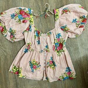 Floral Puff Sleeve Blouse - Pink